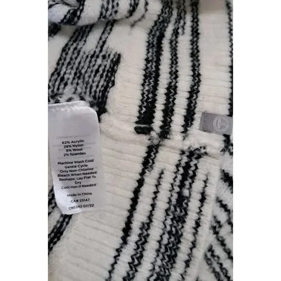 T by TALBOTS Sweater Space Dye Mock Neck Zip White/Black Sz M Wool Blend - Picture 9 of 9